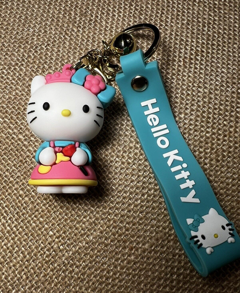 Hello Kitty (Sale in Japan Only) Teal Silicone Wristlet Key Chain & Jingle Bell